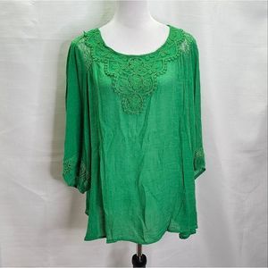 Zac & Rachel Green Lace Crochet Pullover Tunic Size 2X